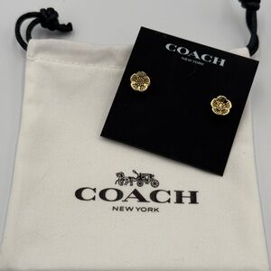 Coach Gold Floral Crystal Stud Earrings
